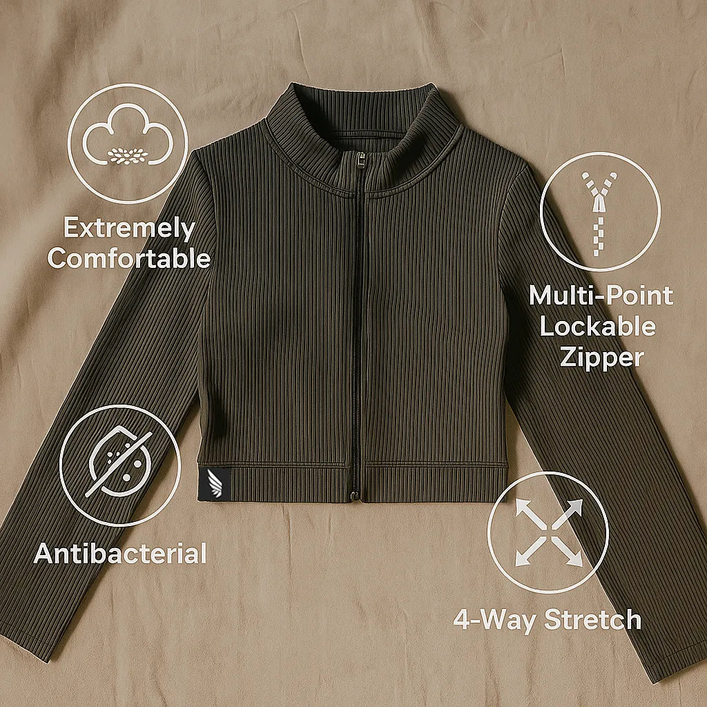 Promotional advertisement for sustainable NIVɅYS sportswear jacket.