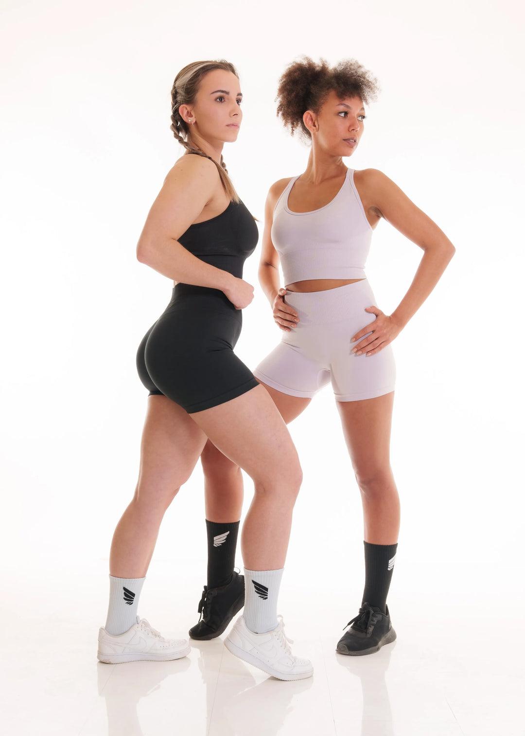 IVɅYS Zeyla Seamless Booty Shorts two women in high‑waist sculpting shorts